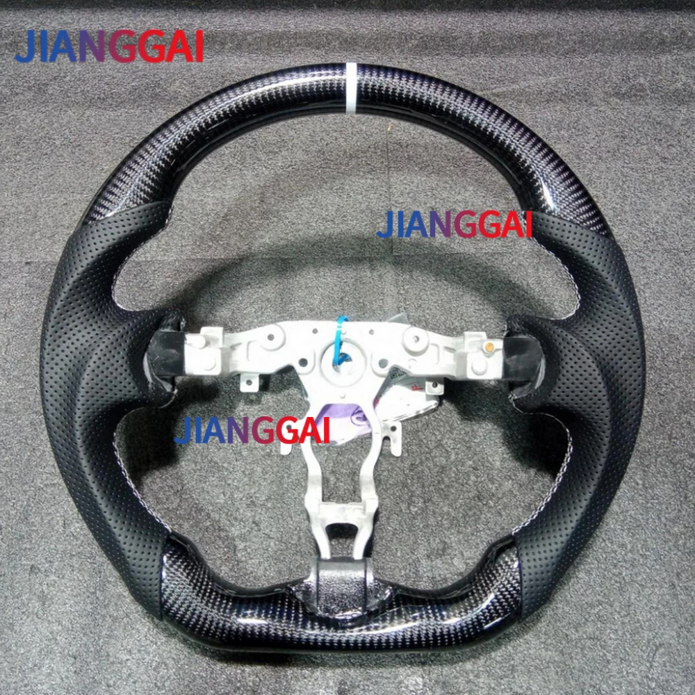 

Перфорированный кожаный руль из углеродного волокна для Nissan 370Z 2008-2019, гоночный руль, белая строчка, автомобильные аксессуары