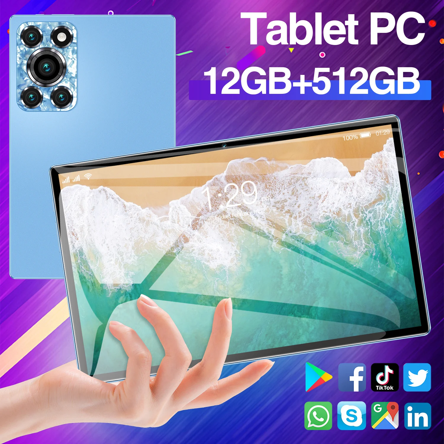 2024 Nowy tablet Pad 12 Pro Android HD 4K Dual SIM 10,1-calowy tablet 5G Dual SIM Bluetooth WiFi Wysoka wydajność Popularne tablety