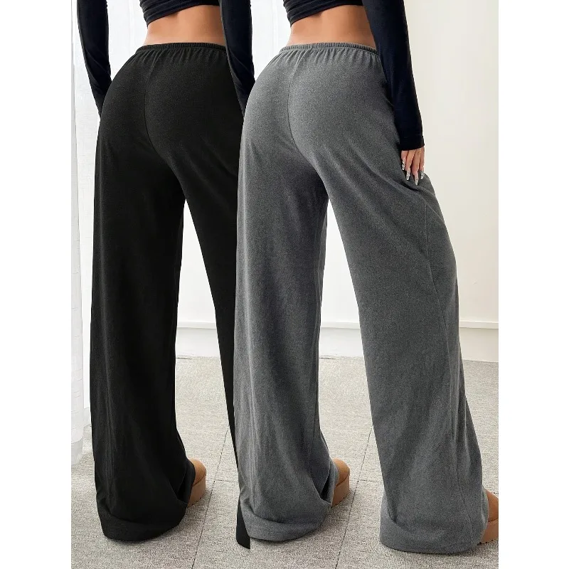 Women's solid color straight leg floor length pants are versatile, loose and wide leg pants are comfortable in autumn and winter