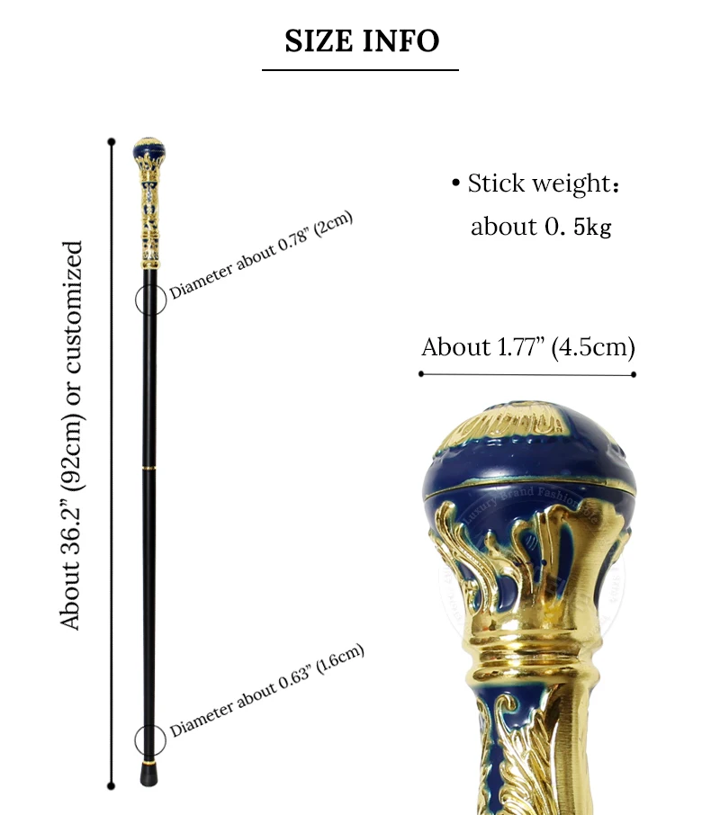 Victorian Blue Gold Embossed Round Handle Walking Cane Detachable Vintage Walking Stick for Cosplay Party Prop for Men And Women