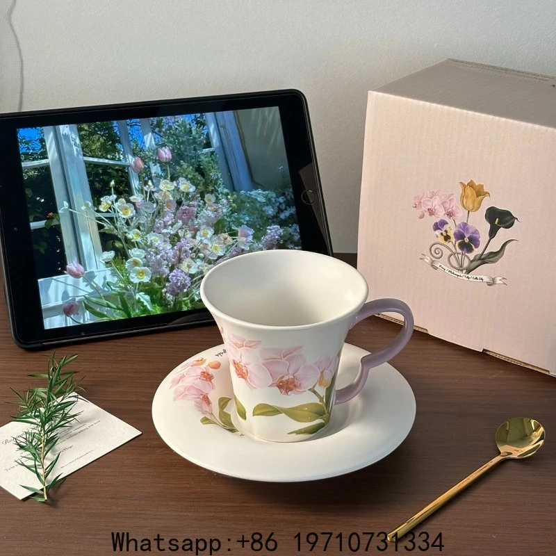 

Ins Wind Floral Pattern Coffee Cup Saucer Set Ceramic Mug