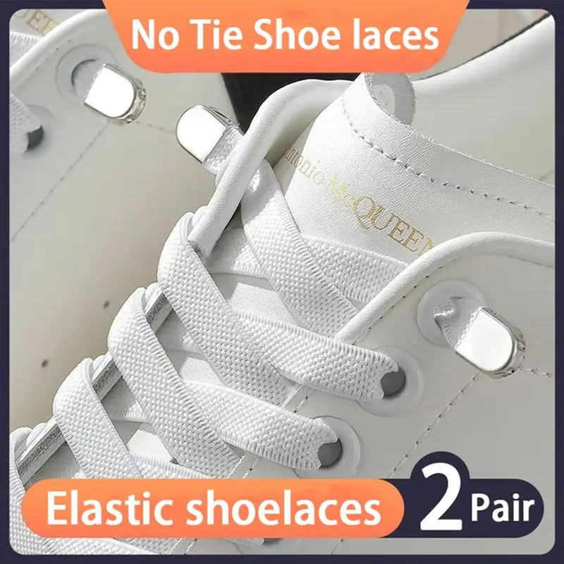 2 Paar elastische Schnürsenkel für Sneakers, ohne Krawatte, 8 mm breit, flache Schnürsenkel, Schnellschuhzubehör für Kinder und Erwachsene