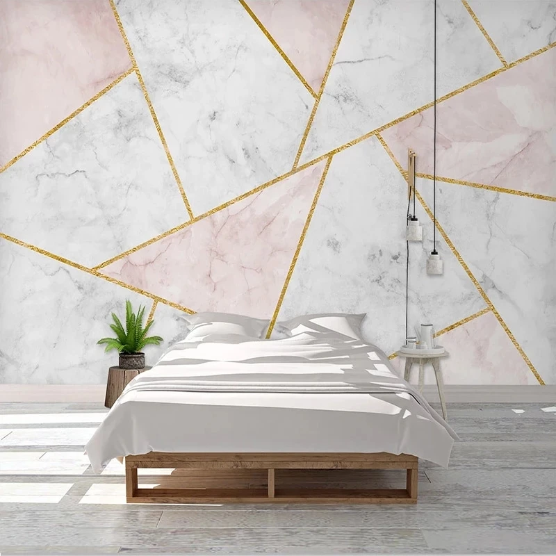 Custom Mural Wallpaper Modern 3D Abstract Geometric Marble Golden Lines Living room sofa TV background wall bedroom restaurant