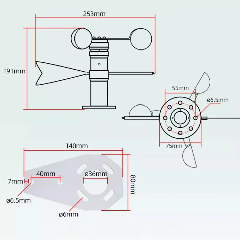 Wind Speed And Direction Sensor 0-30 M/s 0-360° RS485 Communication Flange-Type Base for Weather Monitoring