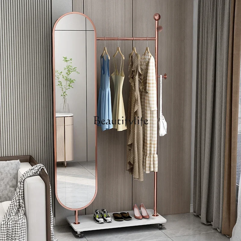 Nordic floor rotating mobile full-length mirror hanging hanger integrated simple home full-body mirror