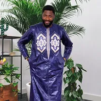 African Clothes For Man Bazin Riche Embroidery Design Top Long Sleeve 2 Piece Set