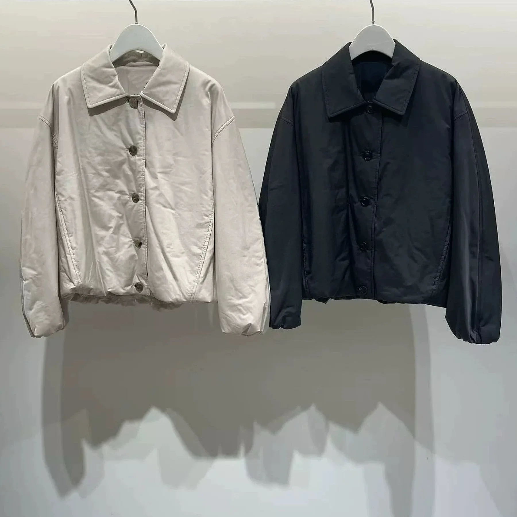 Casual Cotton Jaet Lemon Cheese ort Pure Color Single Button  Collar Autumn Outerwear Women's Commute Sle Loose Fit