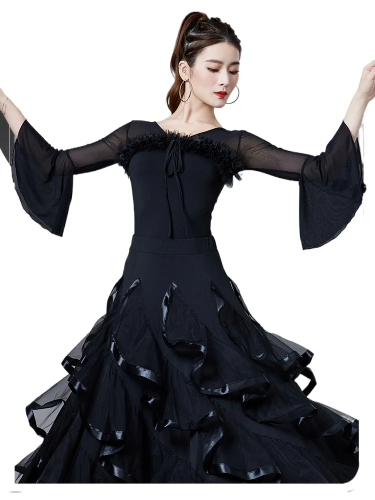 

Modern Dance Leotard Women's New Latin Dance National Standard Dance Waltz Square Dancing Jumpsuit Top 6077