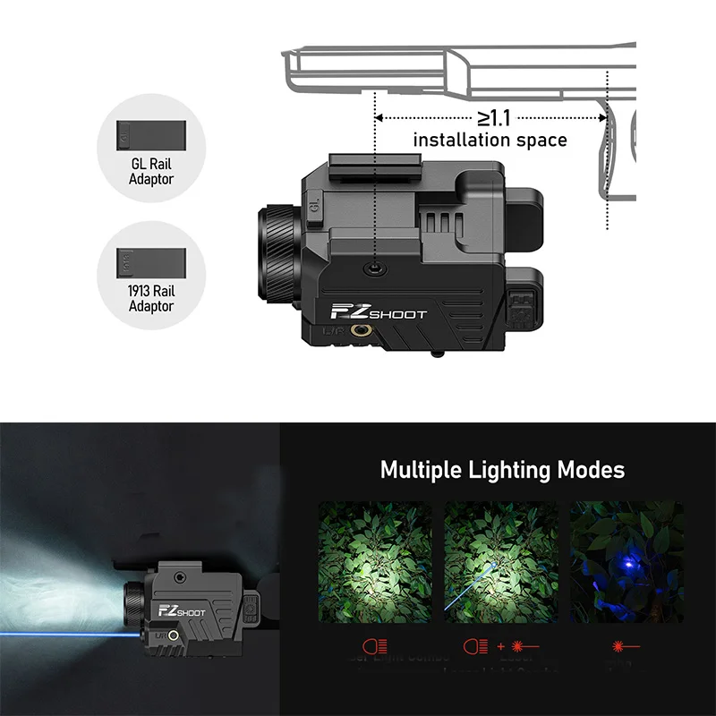 

EZshoot 1000 Lumens Flashlight LED Light Combo Rechargeable with Slide Rail Compatible with G-lock and Picatinny Rail