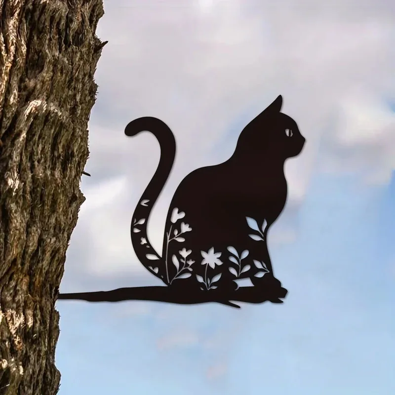 

Crafts 1pc Metal Contour Cat Silhouette Garden Stake, Metal Yard Art, Garden Tree Decoration Backyard Garden Patio Outdoor Decor