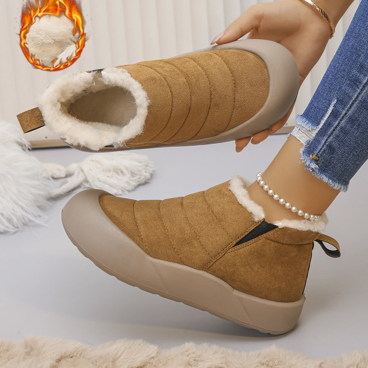 

Women Ankle Boots 2025 New Retro Thickened Fluff Shoes Female Outdoor Thick Slip-on Snow Boots Women Casual Warm Non-Slip Boots