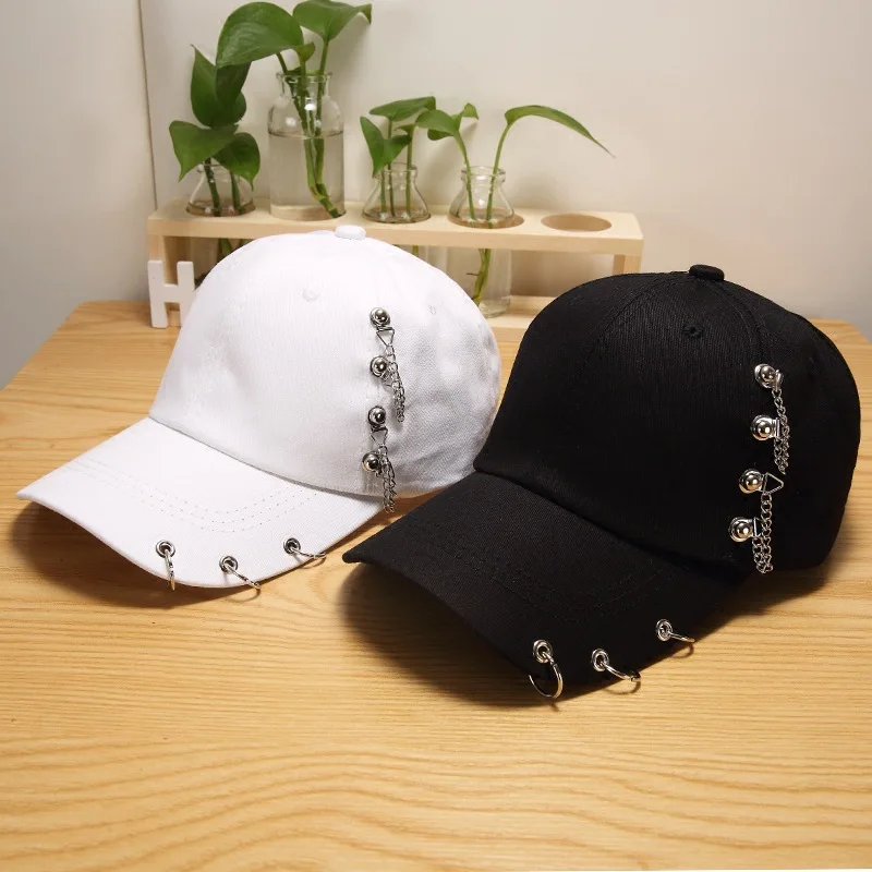 

Punk Metal Ring Baseball Cap Gothic Industrial Snapback Hat with Piercing Details Adjustable Cotton Dad Cap for Men Women