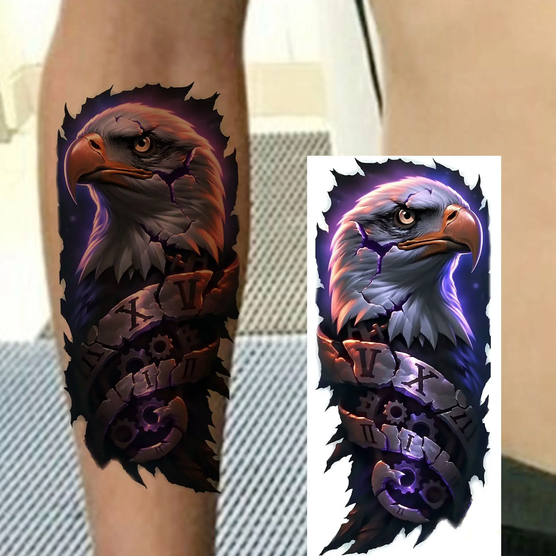 

Waterproof Eagle Tattoo Stickers Realistic Long Lasting Premium Trendy for Men Arm Calf Leg Non Toxic