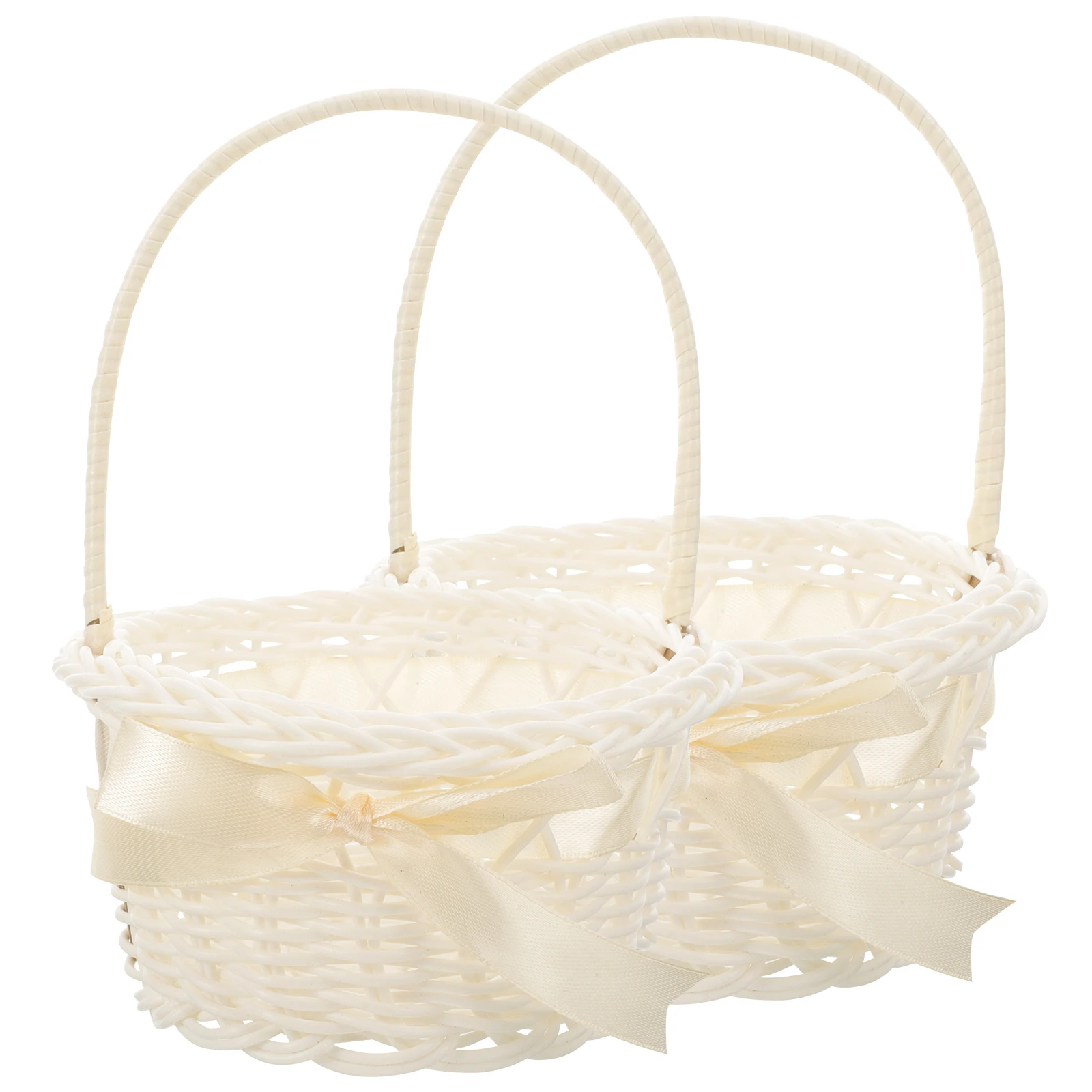 

2pcs Woven Storage Basket Simulated Rattan Handheld Flower Basket Minimalist Round Design For Home Decor Gift Floral Arrangement