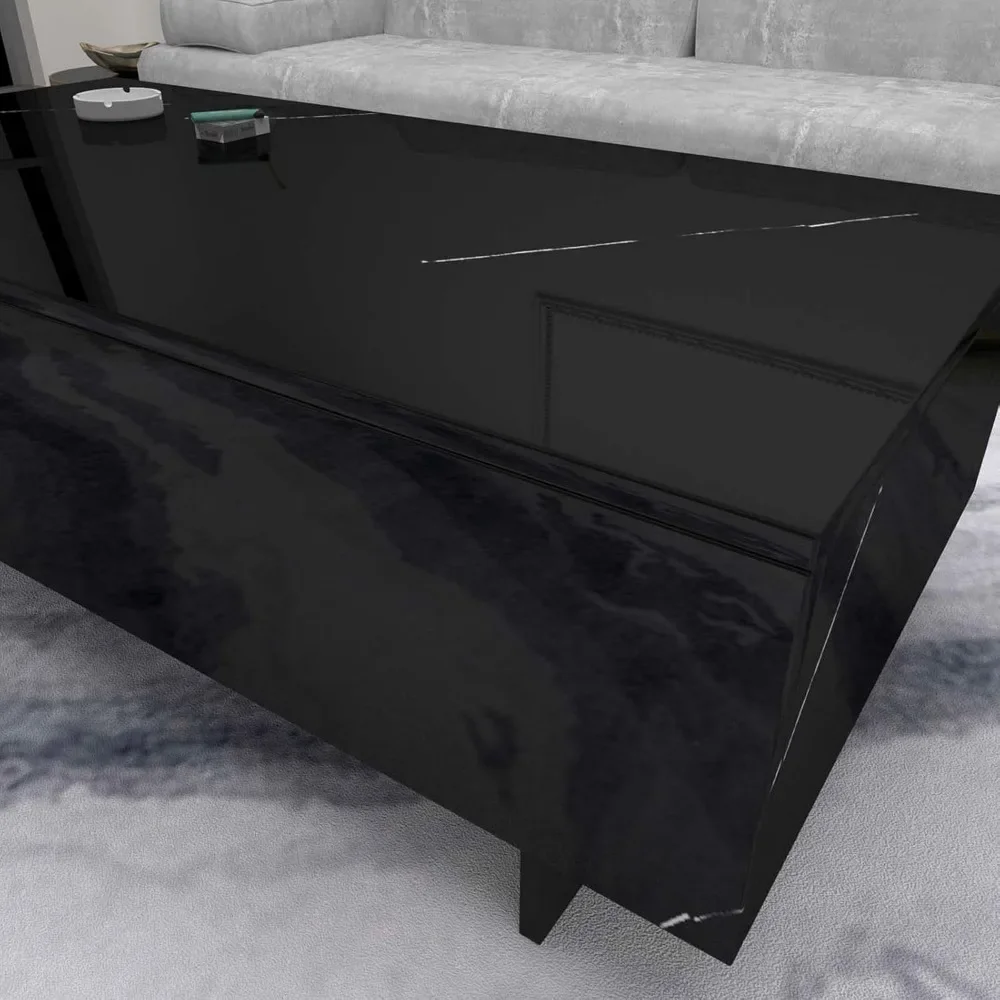 Tavolino da caffè rettangolare in marmo Z Tavolino moderno nero Tavolo centrale elegante contemporaneo lucido per soggiorno in attesa dicembre