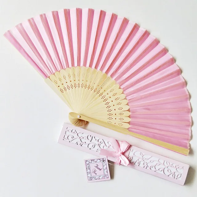 Custom luxury silk folding hand fan, elegant laser cut gift box + party gift / + print wedding gift, 20 pieces per batch