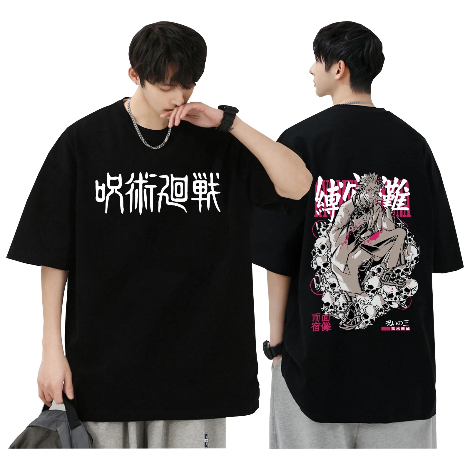 

2025 Summer Five Mantras Return To Trend Printing Street Riding Design Cotton Black T-Shirt Loose Versatile Short Sleeve Top