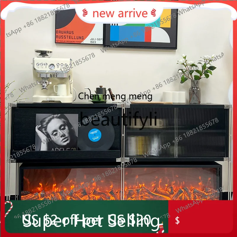 X  S132 Black and White Fireplace Decorative Cabinet Sideboard Storage Rack Entryway Storage Living Room Sofa Mobile Side Cabine