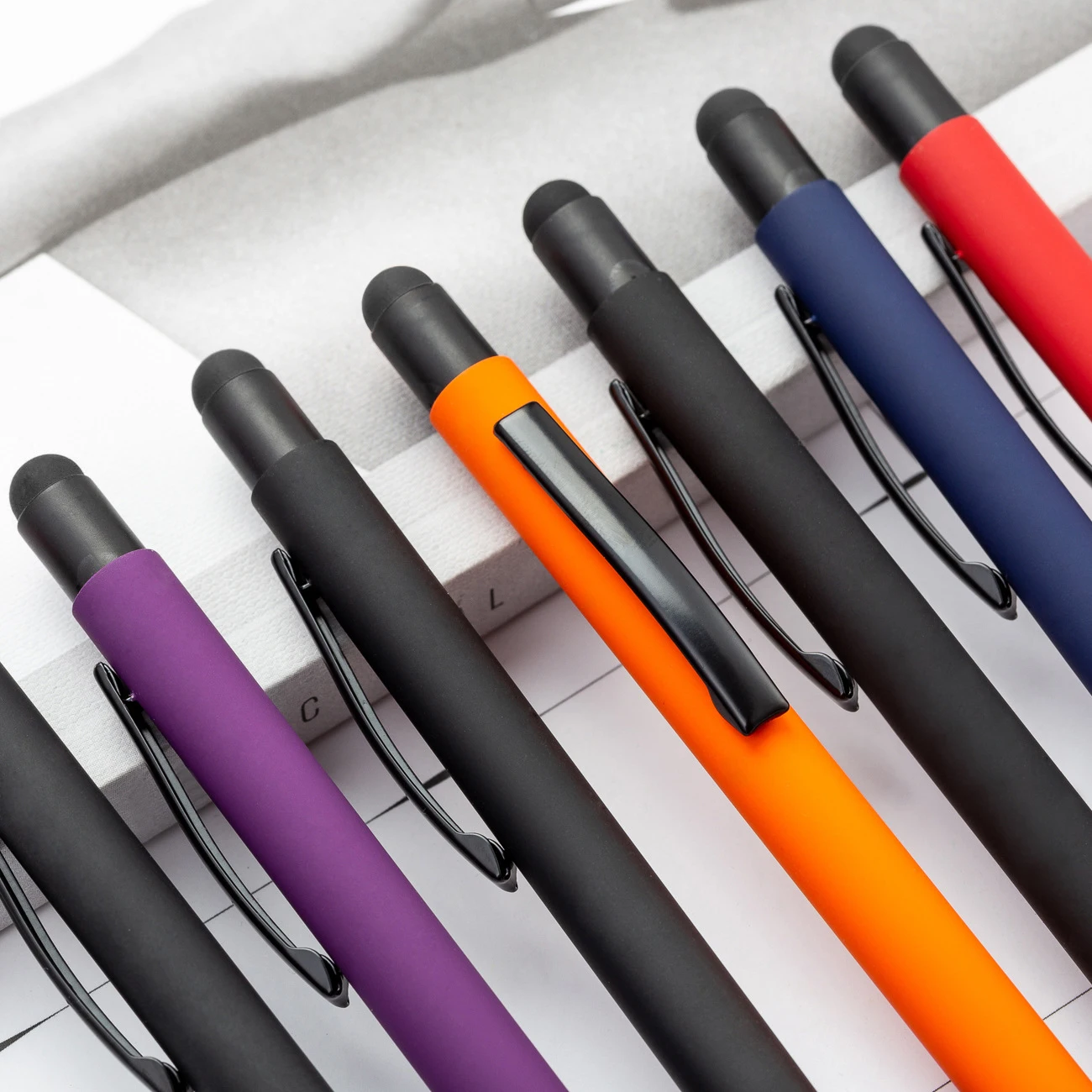 6Pcs High-quality Metal Ballpoint Pen,5 Vibrant Colors,Touchscreen Stylus Tip,Black Ink,Office School Stationery,Gift Pen