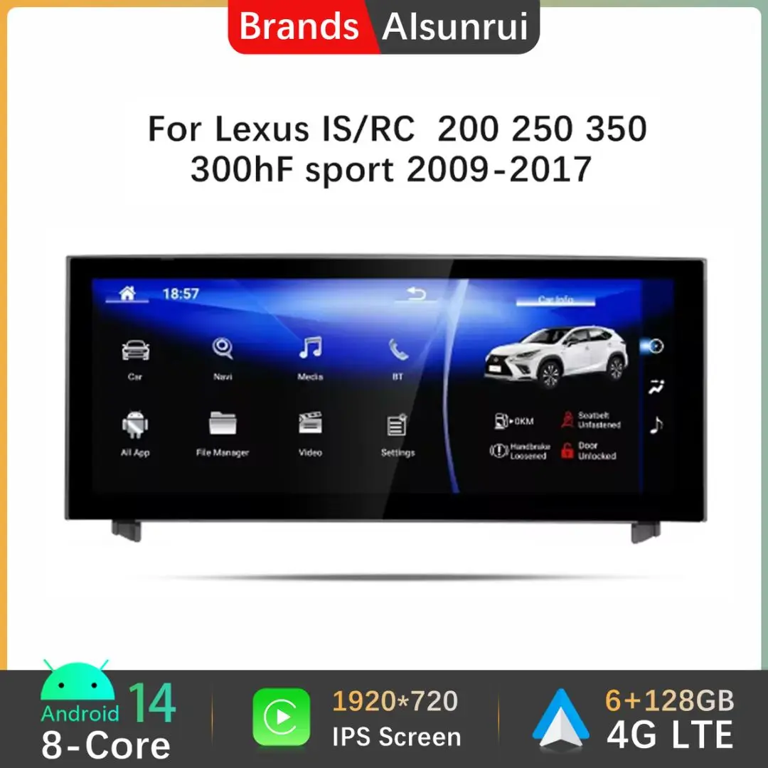 Android 14 Wireless Carplay Auto Radio For Lexus IS RC 200 250 300 350 200t 300h Multimedia Player Navigation GPS Screen Stereo