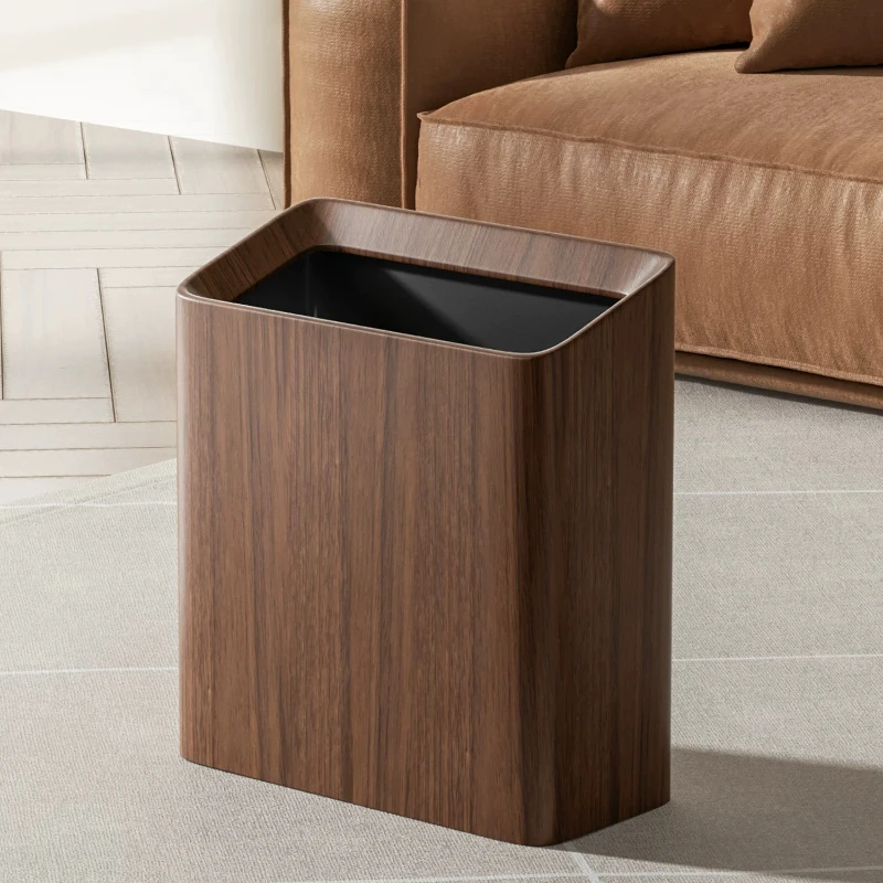 Black Walnut Wood Square Double‑Barrel Trash Can, Large Capacity Solid Wood Waste Bin for Household Living Room Kitchen