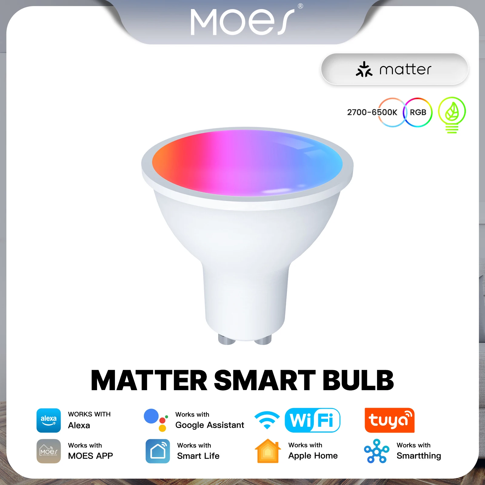 MOES Tuya Matter WiFi Smart Bulb GU10 Dimmable Led Light 16 Million RGB C+W Colors Candle Lamp Voice Control Alexa Google Home