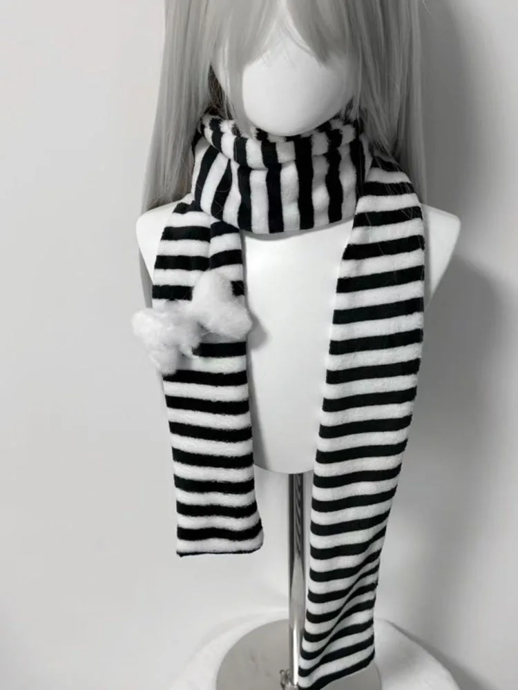 Syal Baru Lucu Bergaris Merah Muda untuk Wanita Syal Wanita Hangat Bergaris Cakar Kucing Manis Jepang Aksesori Mewah Y2k