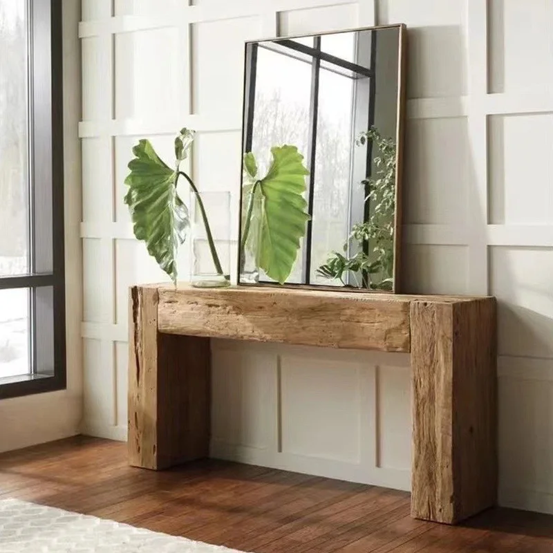 

minimalist log entrance table retro old solid wood corridor case living room B & B wall decoration