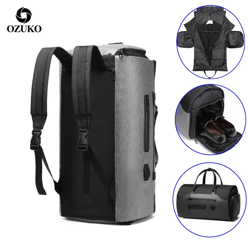 Imagem -03 - Ozuko Bolsa de Viagem Multifuncional Masculino Terno de Armazenamento Grande Capacidade Bagagem Bolsa Masculino à Prova Impermeável Água Viagem Mochila Sapatos Bolso