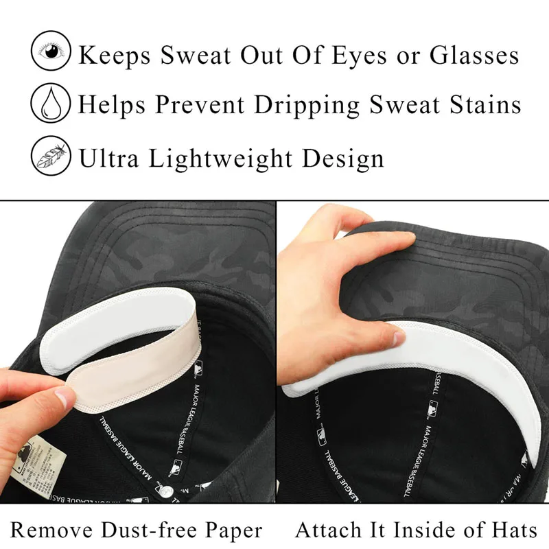 10/40pcs Hat Sweat Absorber Stickers Summer Cap Liner Bands Sweatband Visor Hats White Tape Hat Size Reducer Liner Pad