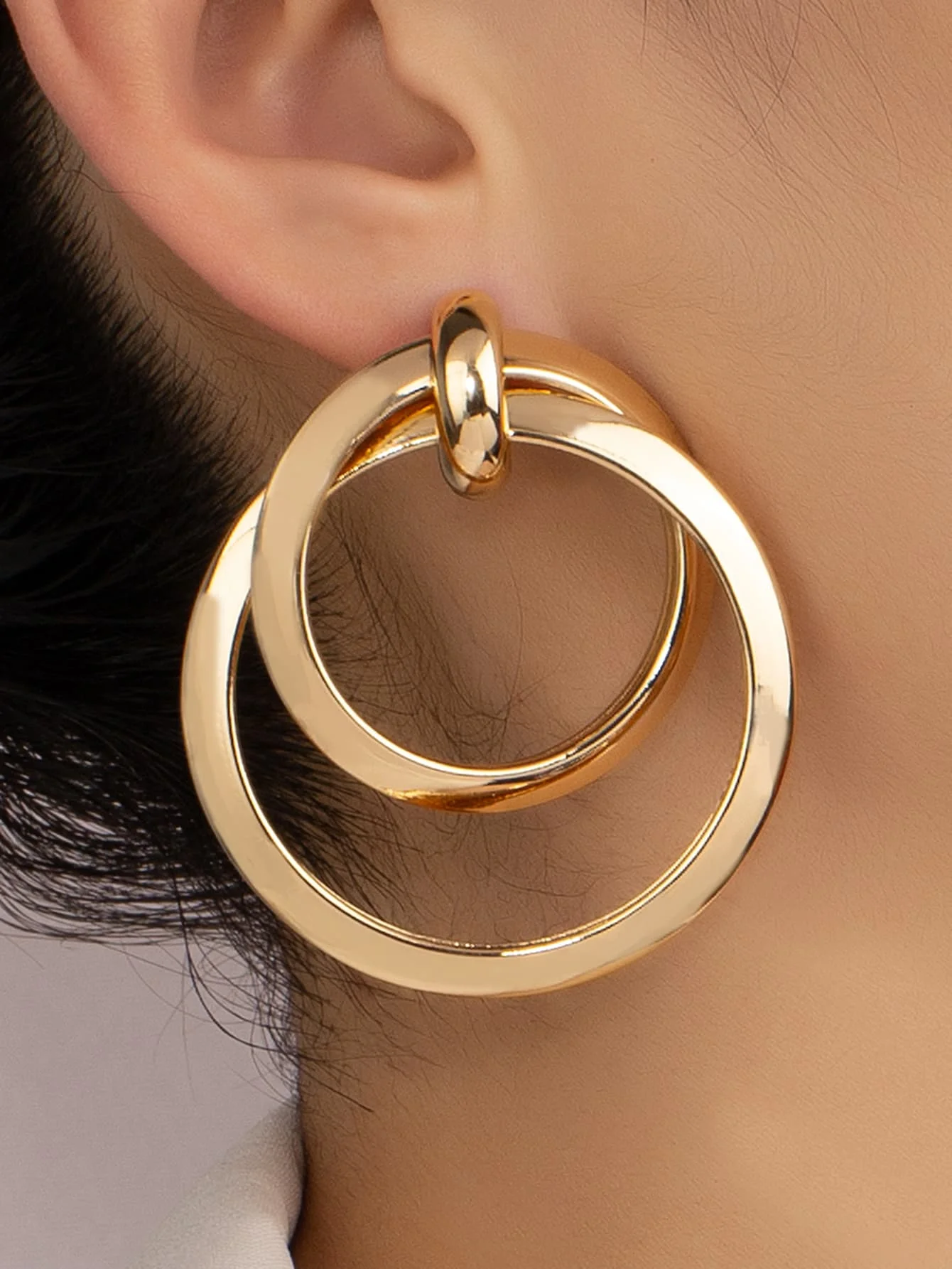 

Gold Tone Double Circle Drop Earrings for Women, Modern Minimalist Statement Jewelry