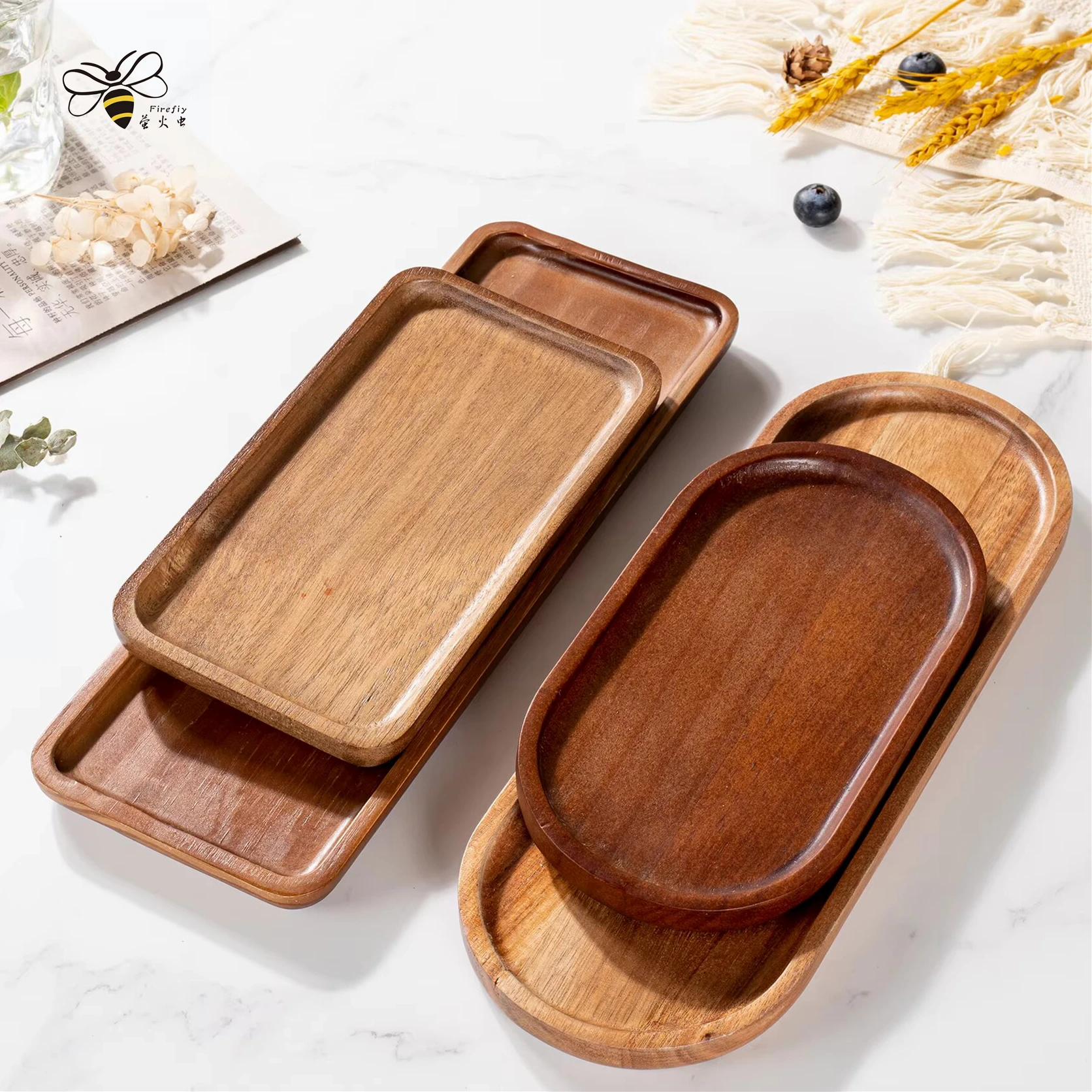 

Japanese Style Natural Wood Serving Tray for Dessert, Candy, Food; Rectangular/Oval Coffee & Gongfu Tea Plate Kitchen Dining Sup