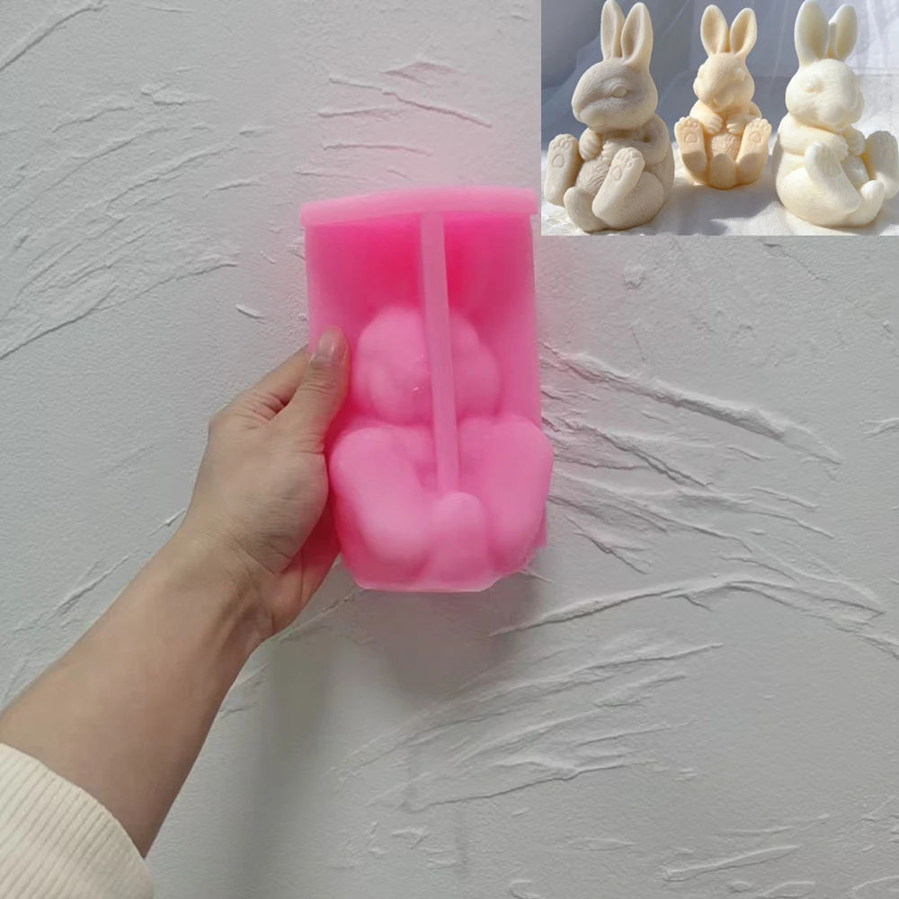 Twee ontwerpen gouden konijn siliconen kaars schimmel Bunny siliconen mal zittend konijn dier soja wax schimmel hars Pasen Home Decor