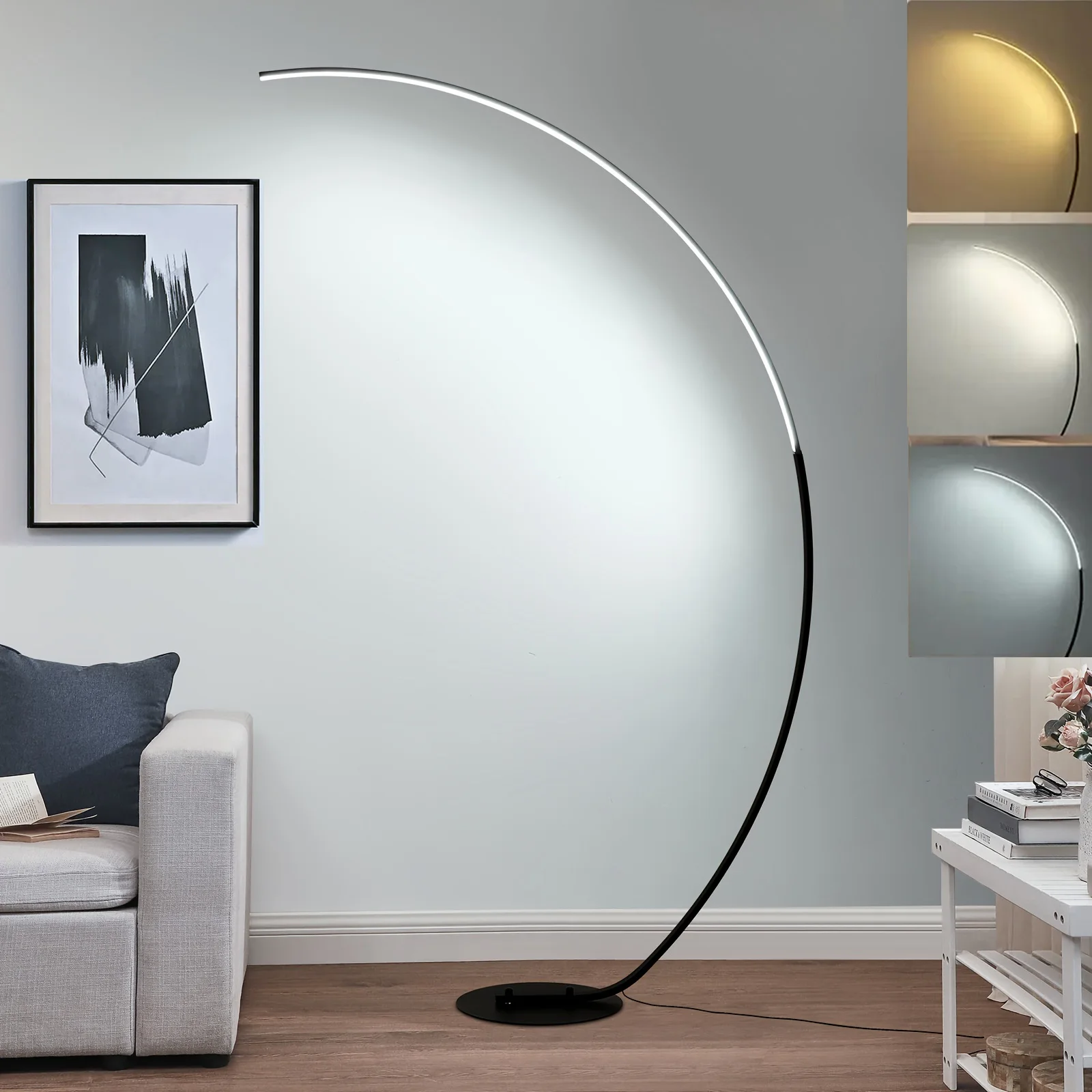 Lampada da Terra ad Arco, LED Dimmerabile con 3 Temperature di Colore e Telecomando,Timer e Memoria Luce，Moderna Lampada da Lettura per Soggiorno Camera da Letto Ufficio