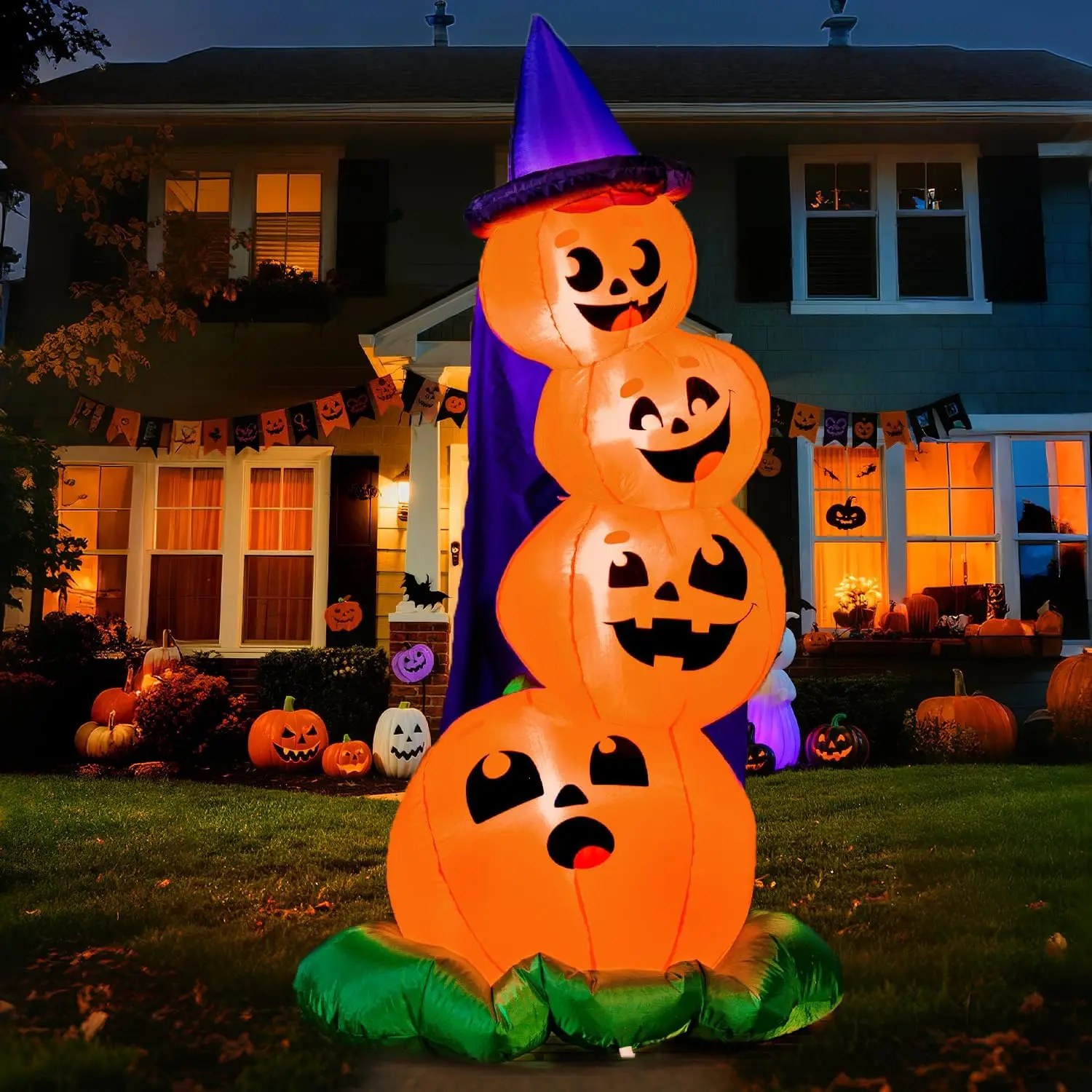 Joyfy 6 FT Gonfiabili di Halloween Zucche impilate con LED incorporati per portico Decorazioni di zucca di Halloween Decorazioni da giardino gonfiabili