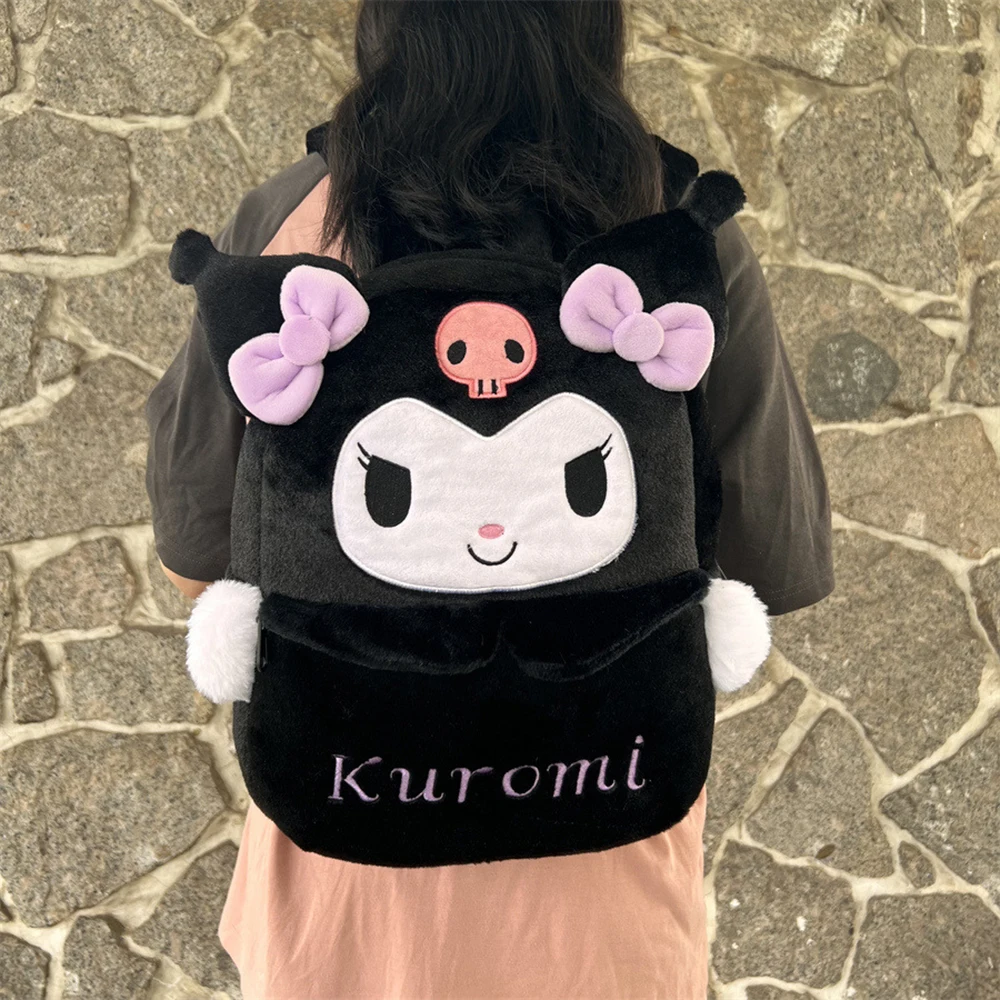 Sanrio Plush School Bags Cinnamoroll Kuromi My Melody Kawaii Anime Schoolbags Student Satchel Furry Fluffy Rucksacks Backpacks