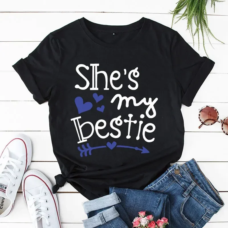 Summer Casual Clothing Shes My Bestie Graphic T Shirt Short Sleeve O-neck Women Best Friends Fashion Clothes T-shirt Female Tops