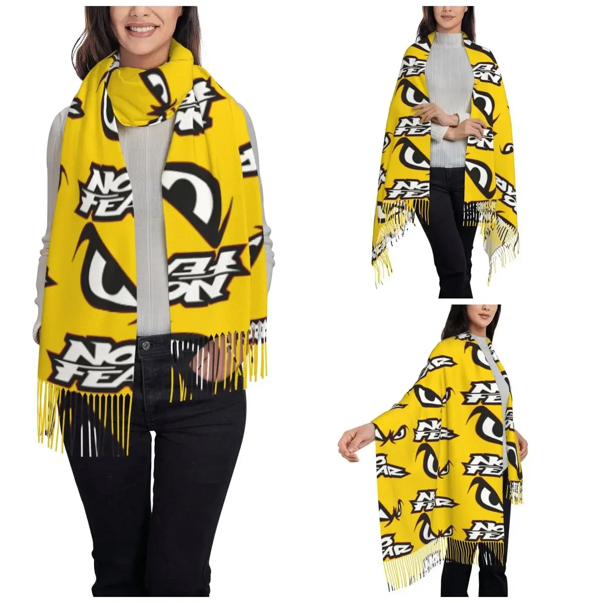 NO FEAR Shawl Wrap for Womens Winter Long Soft Scarf Vintage Nostalgia 90s 00s Anime Neckerchief Tassel Scarves