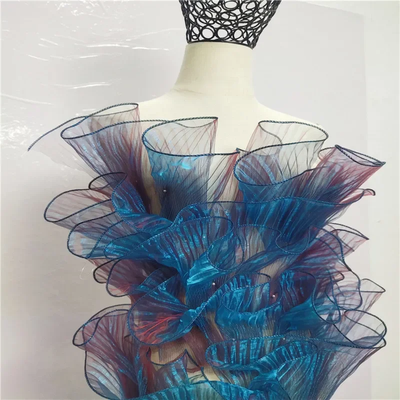 Pleated Lace Swing Skirt Gauze Illusory Color Organza Fabric Clothing Decorative Accessories Cloth Per Meter for Sewing Diy