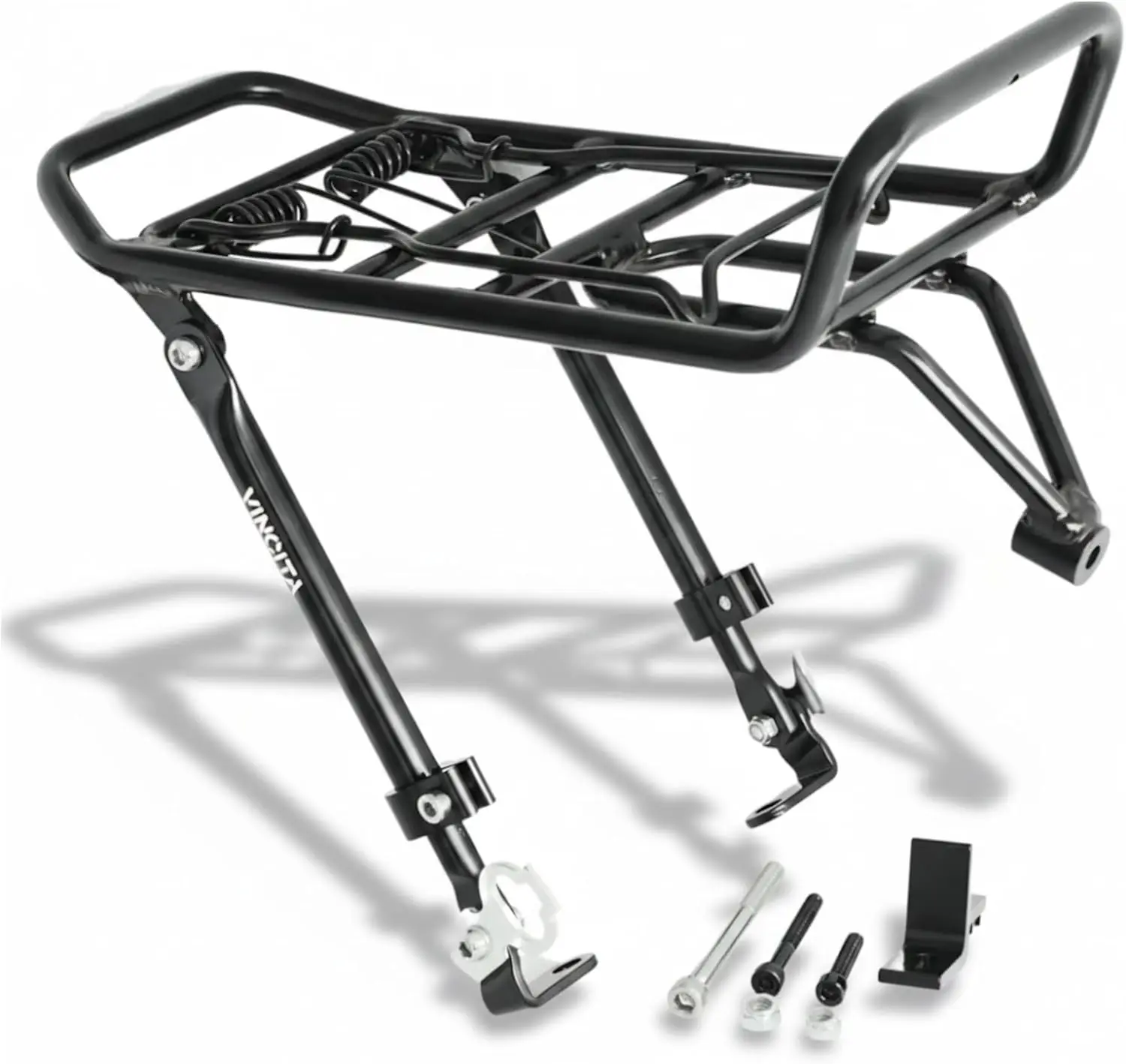 

Front Bike Rack with Spring Clamp – Adjustable Cargo Carrier for 16"-28" Wheels, V-Brake/Cantilever Mount, Alloy Black