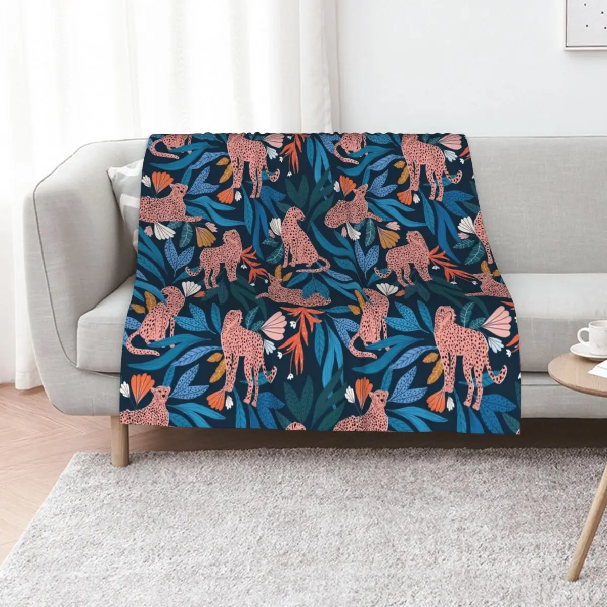 

Cheetah in Leaves & Flowers no.1 Throw Blanket Moving Baby Beautifuls heavy to sleep Blankets