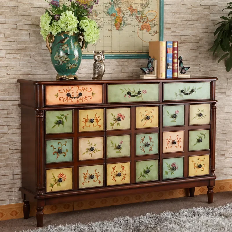 American Style 1.5m Shoe Cabinet Porch Storage Partition Furniture High Grade Painted Finish Three Door Three Drawer Entryway