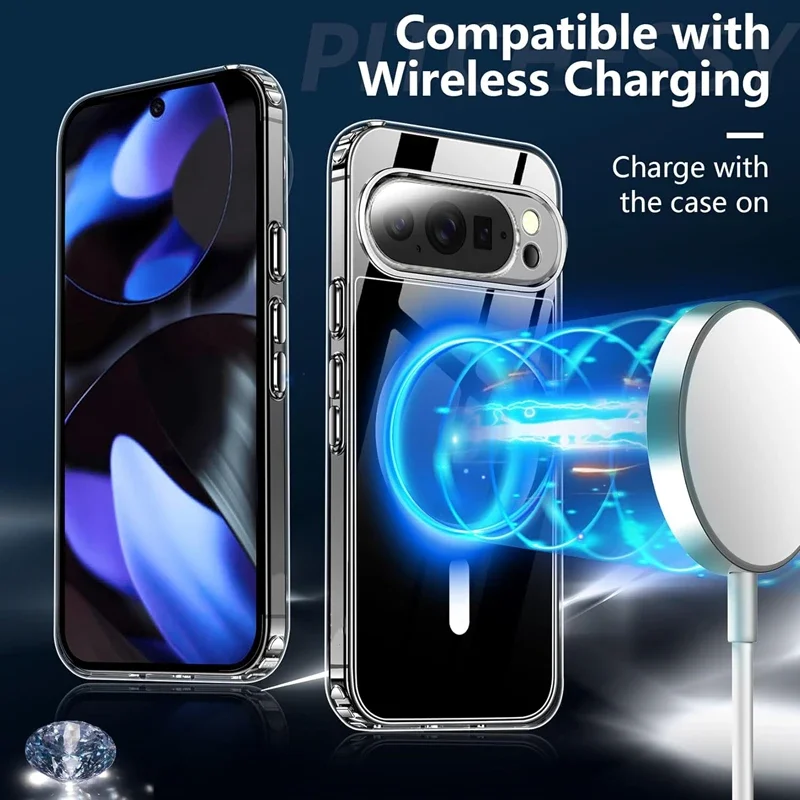 Google Pixel 10 Pro XL用マグネット式スマホケース 透明シェル 耐衝撃バックカバー Pixel 10Pro 10ProXL PCクリアバンパー