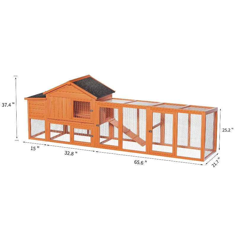 Large Wooden Chicken Coop Outdoor Hen House with Run, Waterproof Roof & Nesting Box, Secure Lock for 2-4 Chickens