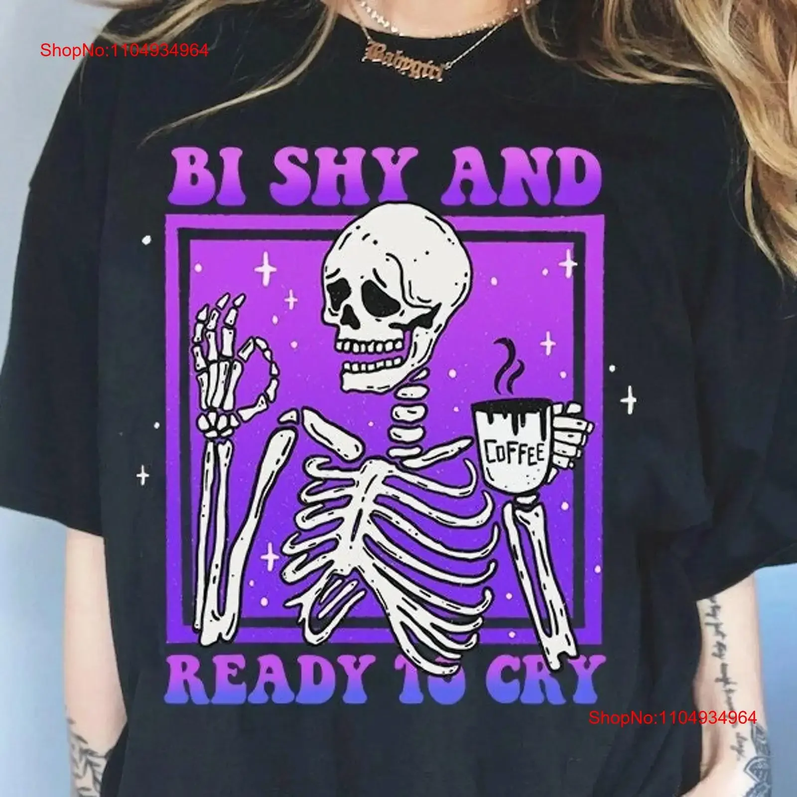 ثنائية خجولة وجاهزة للبكاء ثنائي الجنس فخر قميص T دقيق مضحك القلق خمر غسلها الرسم ملابس الشارع مريحة #1