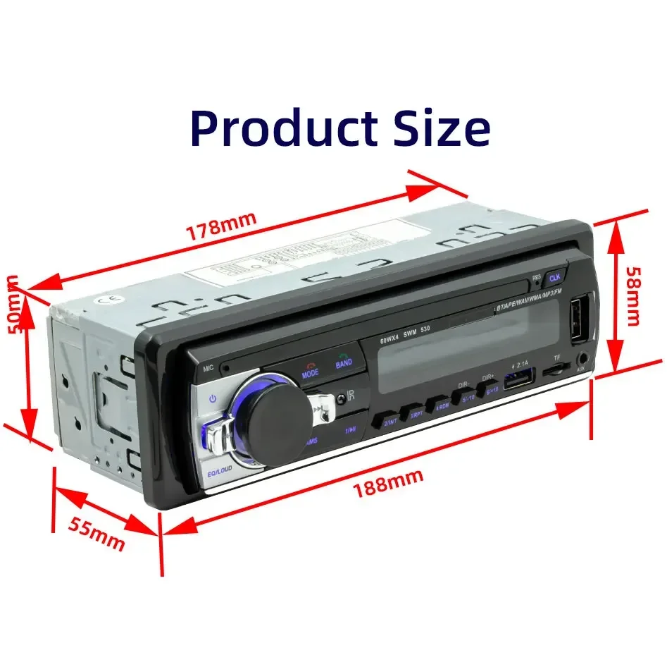 60W Mp3 Player Bluetooth for Car Support USB TF Card FM Radio Audio System Auto Stereo Automobiles Electronics Accessories