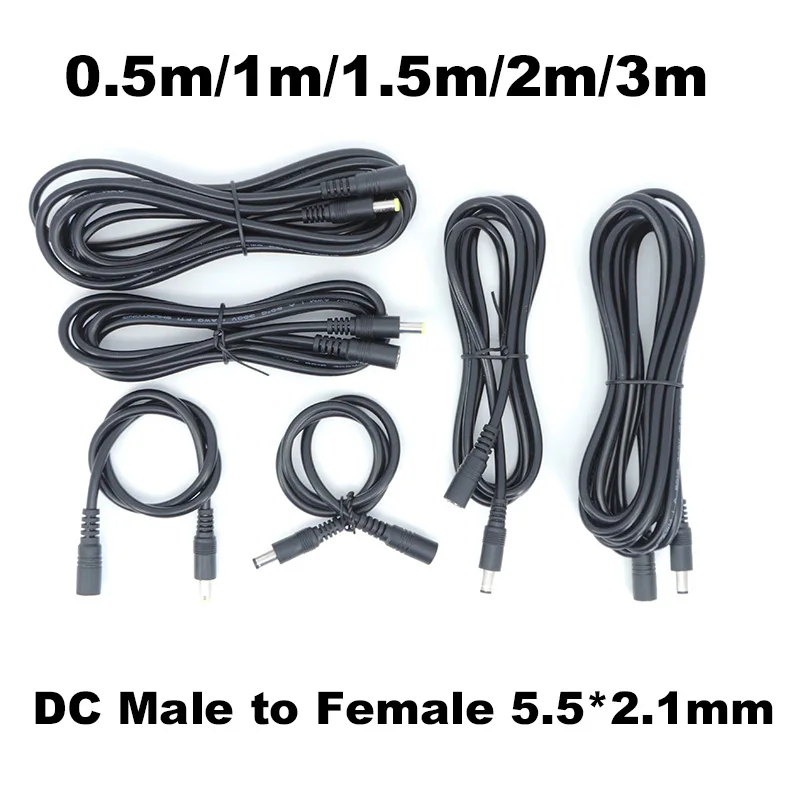 DC male to female power supply connector Cable Plug Cord Extension wire Adapter for strip camera 5.5X2.1mm 2.5mm 12v 18awg 7A