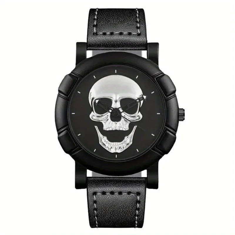 Fashion Mens 3D Skull Casual Quartz Wristwatch, Sports Watch