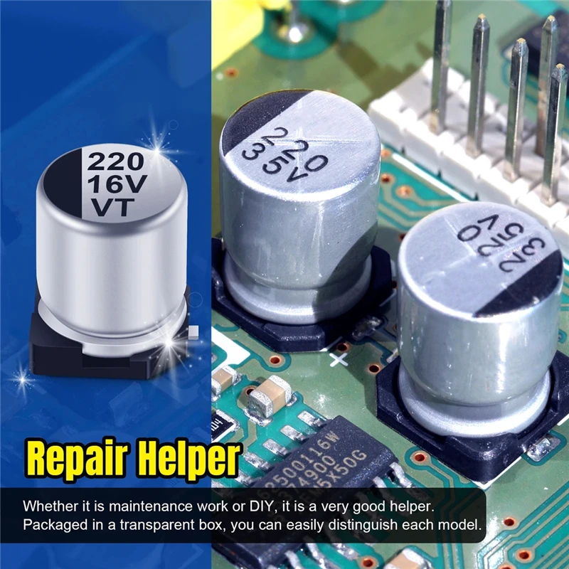 SMD alumínio eletrolítico capacitor saco kit, resistência valor, 130 fita, 13 especificações, 4,7 uF-220uF