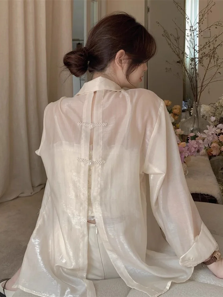 

New Chinese Style Women's Light UV Protection Shirt National Trend Button Design Summer Thin Anti-Uv Split Cover up Coat